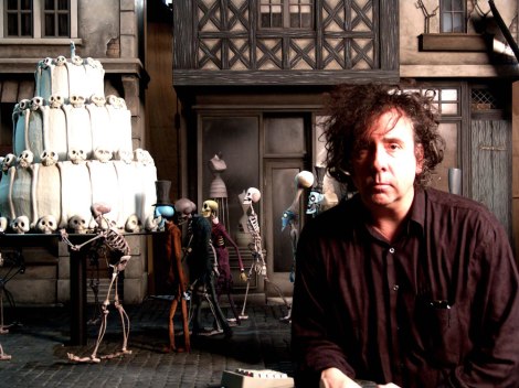 With some of his creations from Corpse Bride, one of Burton's forays into animation 