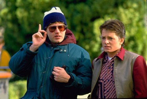 Zemeckis and his Back to the Future star Michael J Fox captured on set